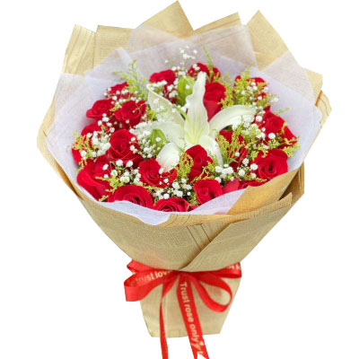 忻州19朵红玫瑰1支百合，永恒之美