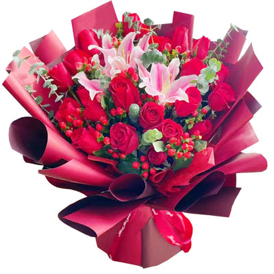 忻州22朵红玫瑰百合，爱的火焰