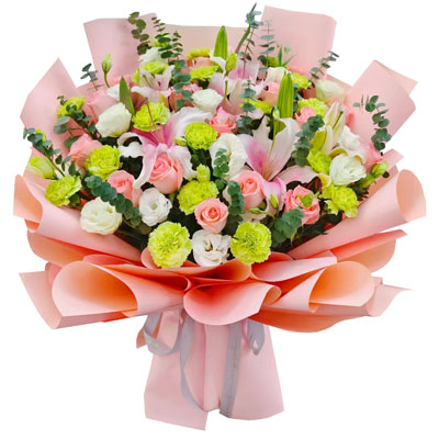 忻州16朵粉玫瑰百合康乃馨，宁静和温柔